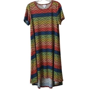 LuLaRoe Multicolor Carly Dress with Chevron Stripes Size Medium